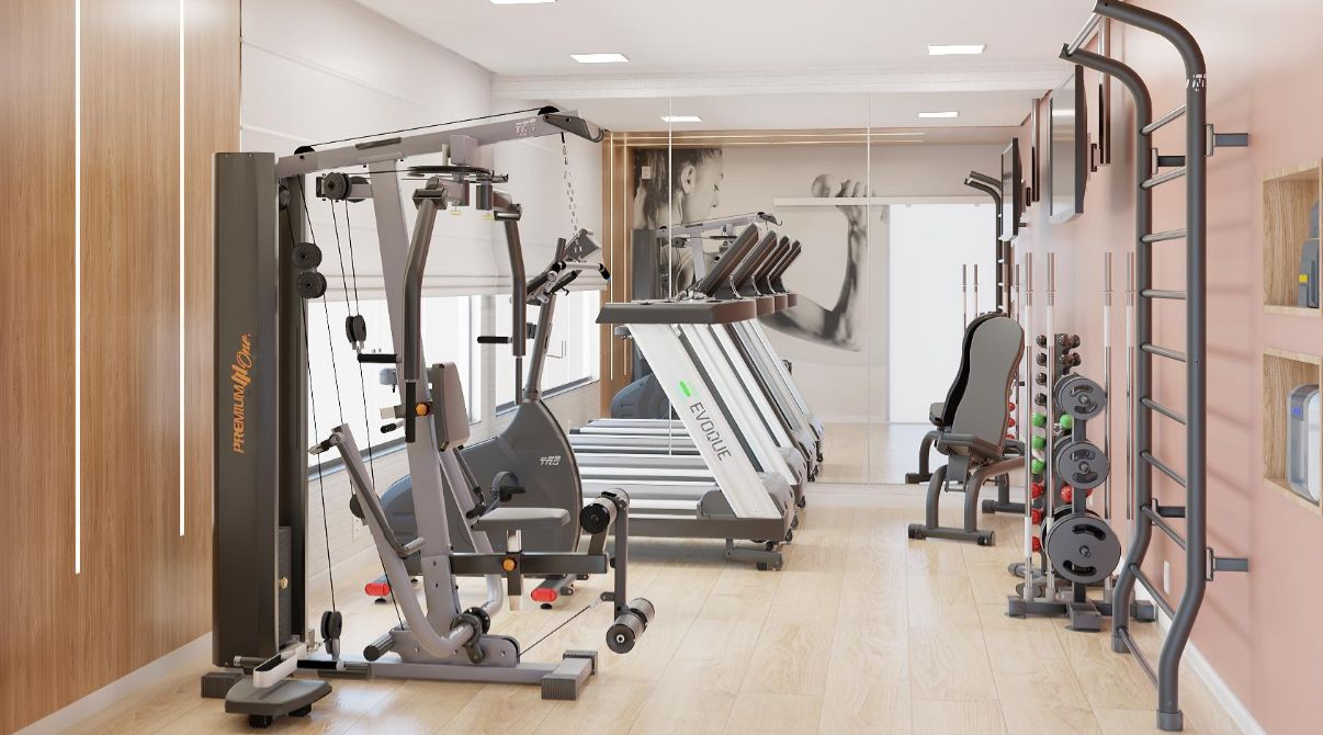Academia equipada com aparelhos de musculação